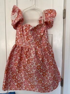 Girls' Pink & Orange Floral Puff-Sleeve Sundress